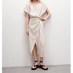 Zara Ecru Striped Wrap Dress- Size Small